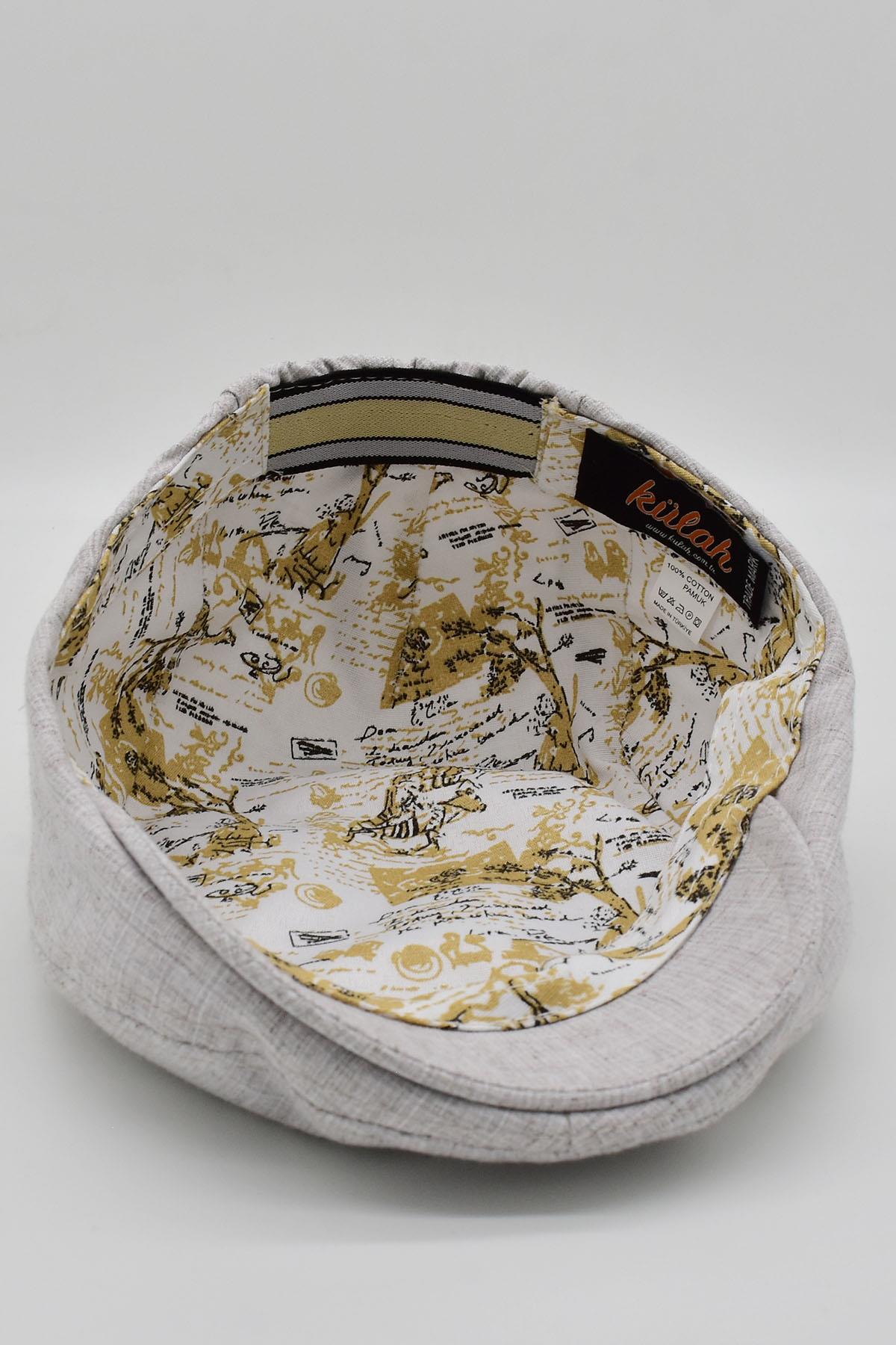 Mens Mevsimlik Cotton Flat Cap Cream Hat
