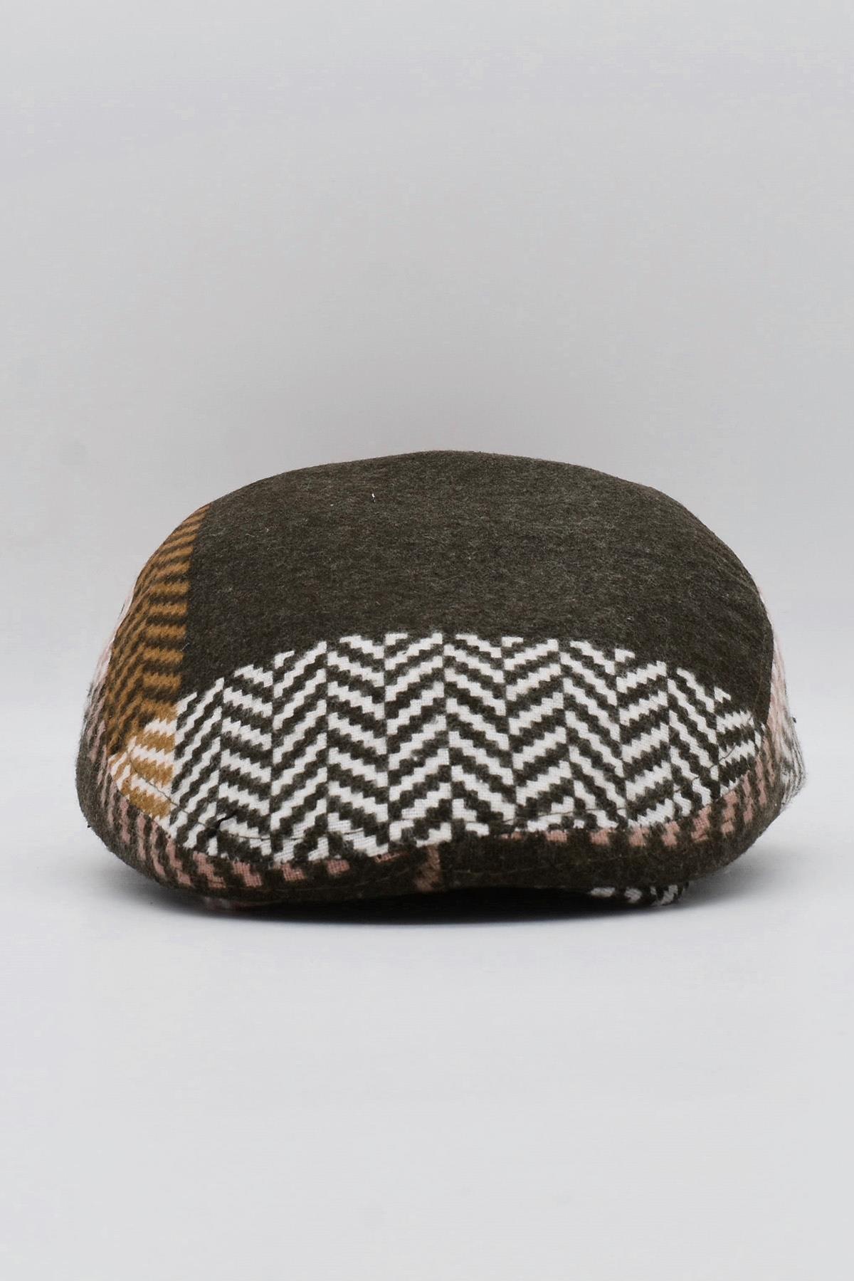 Erkek Multicolor Patchwork Sanatsal Desenli Yünlü Kışlık Kasket