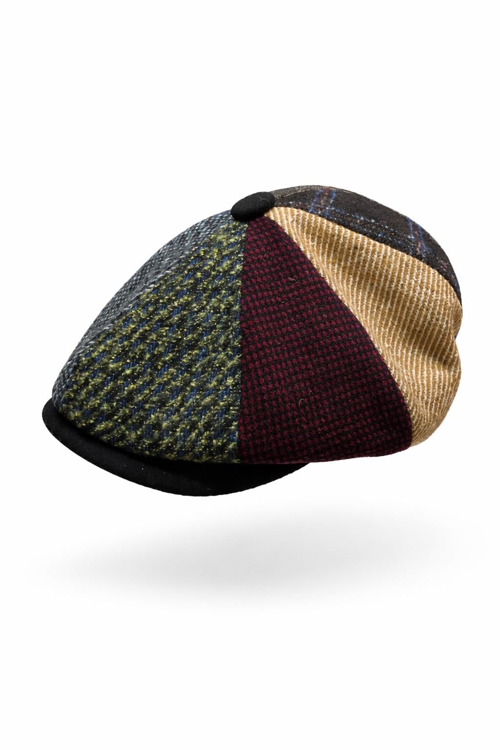 Erkek Patchwork Desenli Kasket Şapka – Vintage Retro İngiliz Flat Cap