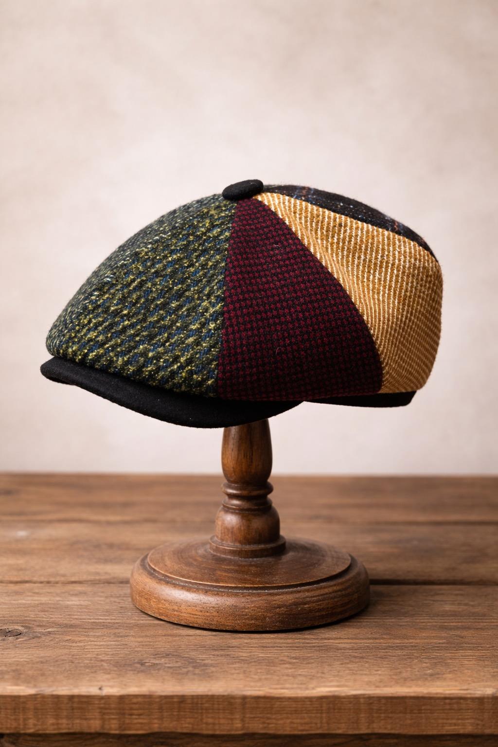 Erkek Patchwork Desenli Kasket Şapka – Vintage Retro İngiliz Flat Cap