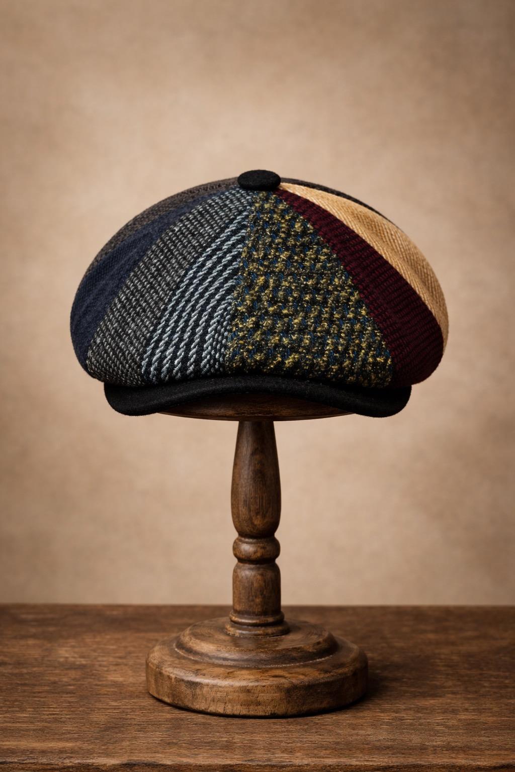 Erkek Patchwork Desenli Kasket Şapka – Vintage Retro İngiliz Flat Cap