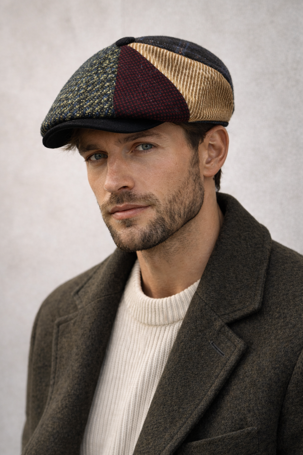 Erkek Patchwork Desenli Kasket Şapka – Vintage Retro İngiliz Flat Cap