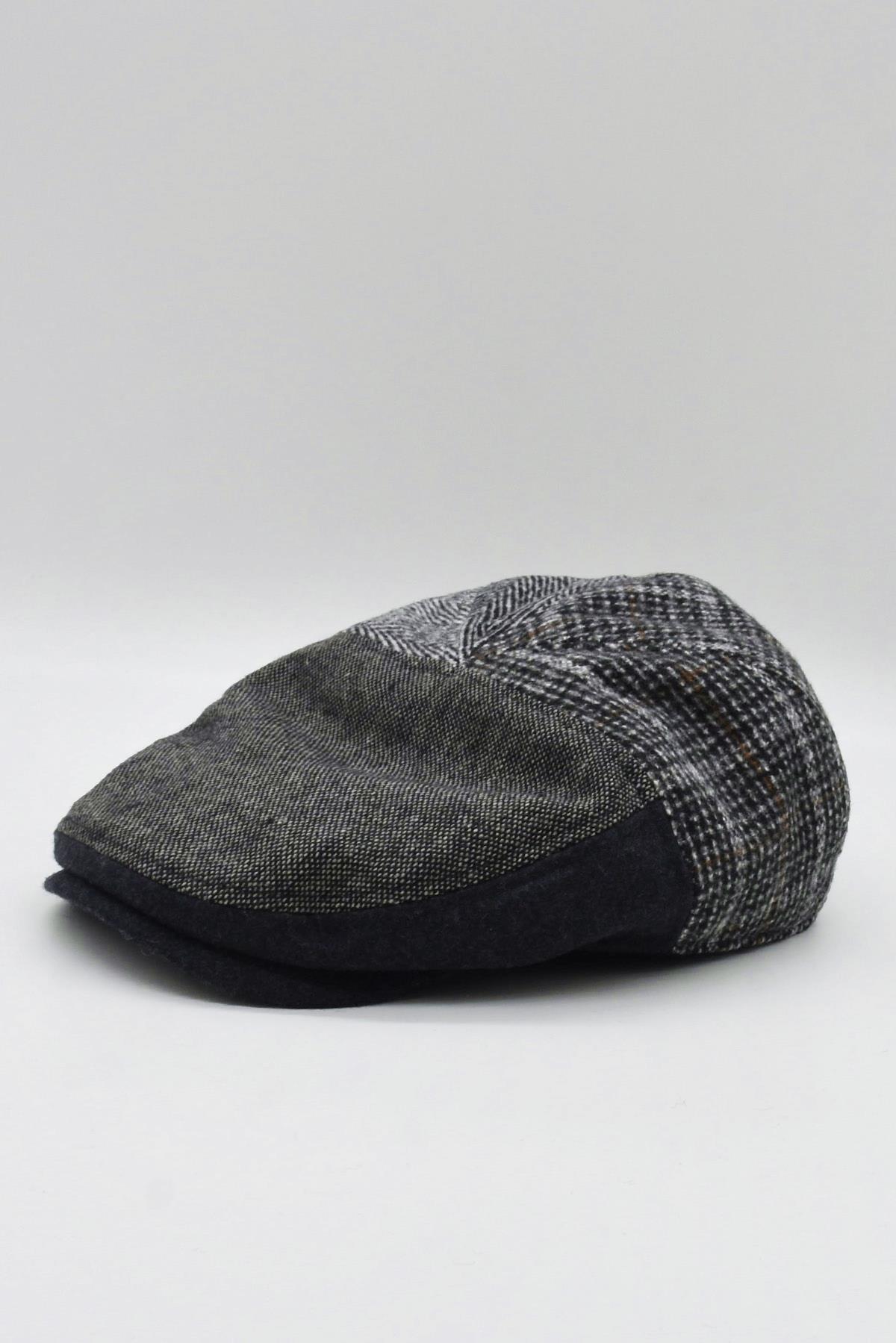 Erkek Patchwork Tweed Yün Kasket İngiliz Newsboy Şapka