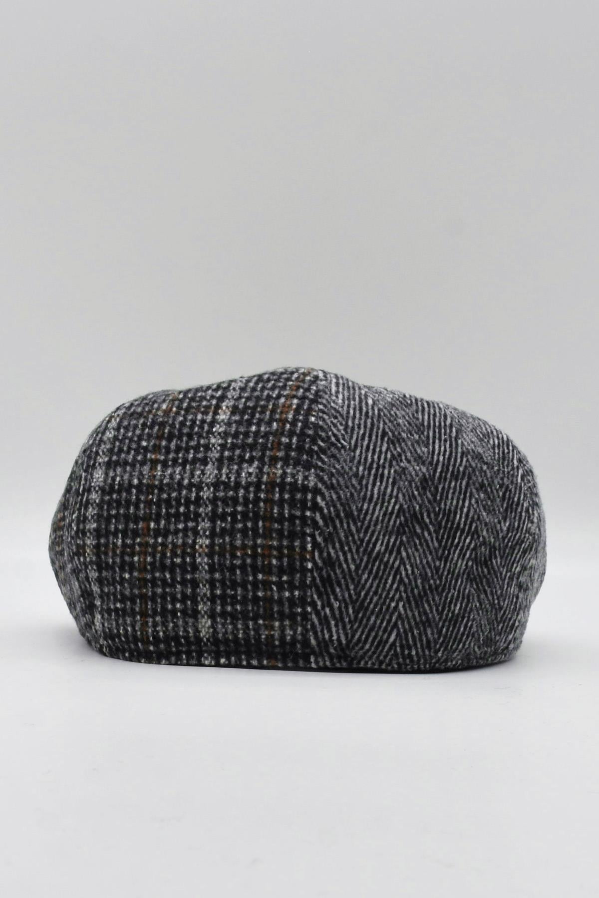 Erkek Patchwork Tweed Yün Kasket İngiliz Newsboy Şapka