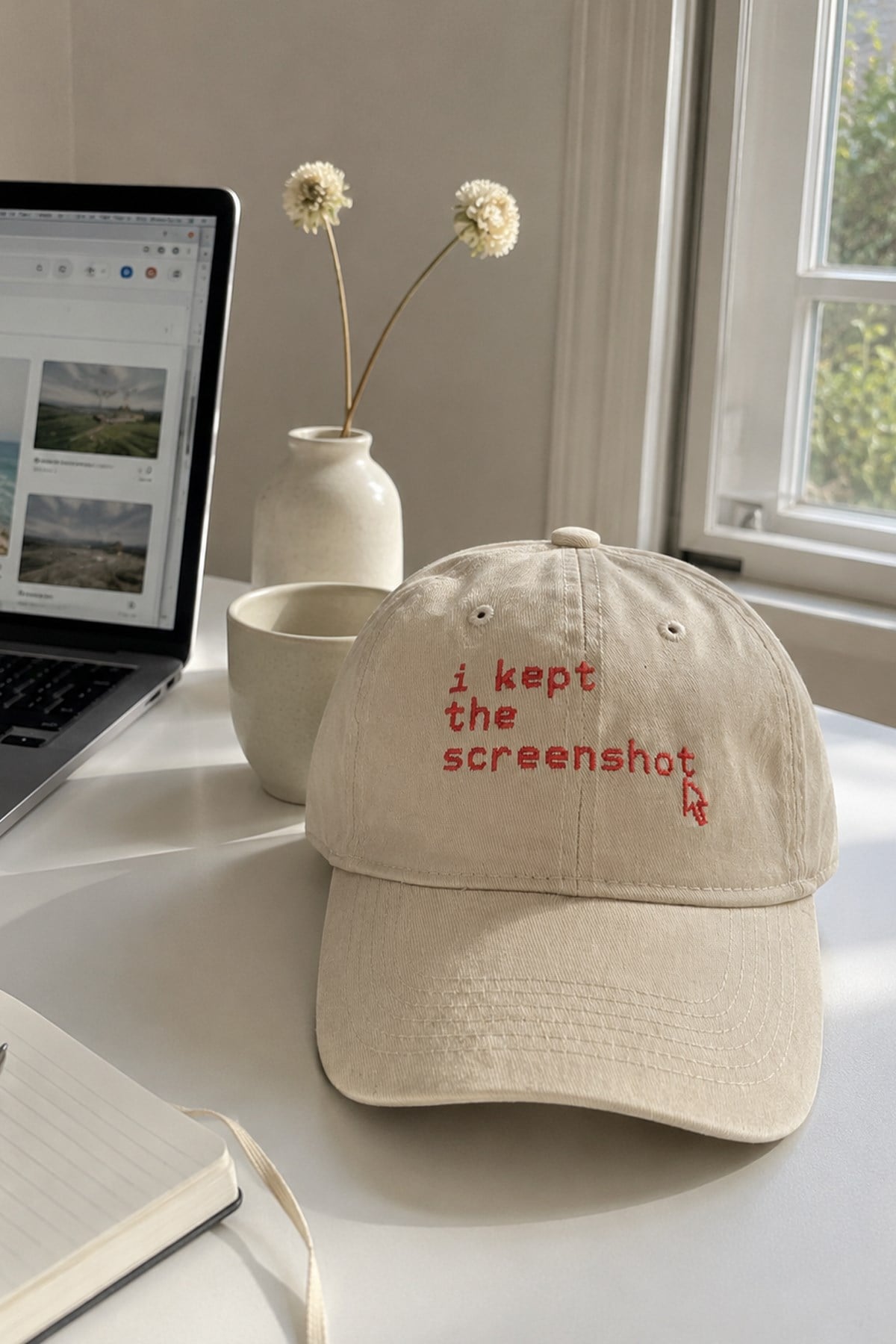 I Kept the Screenshot Nakışlı Washed Dad Cap – Stone