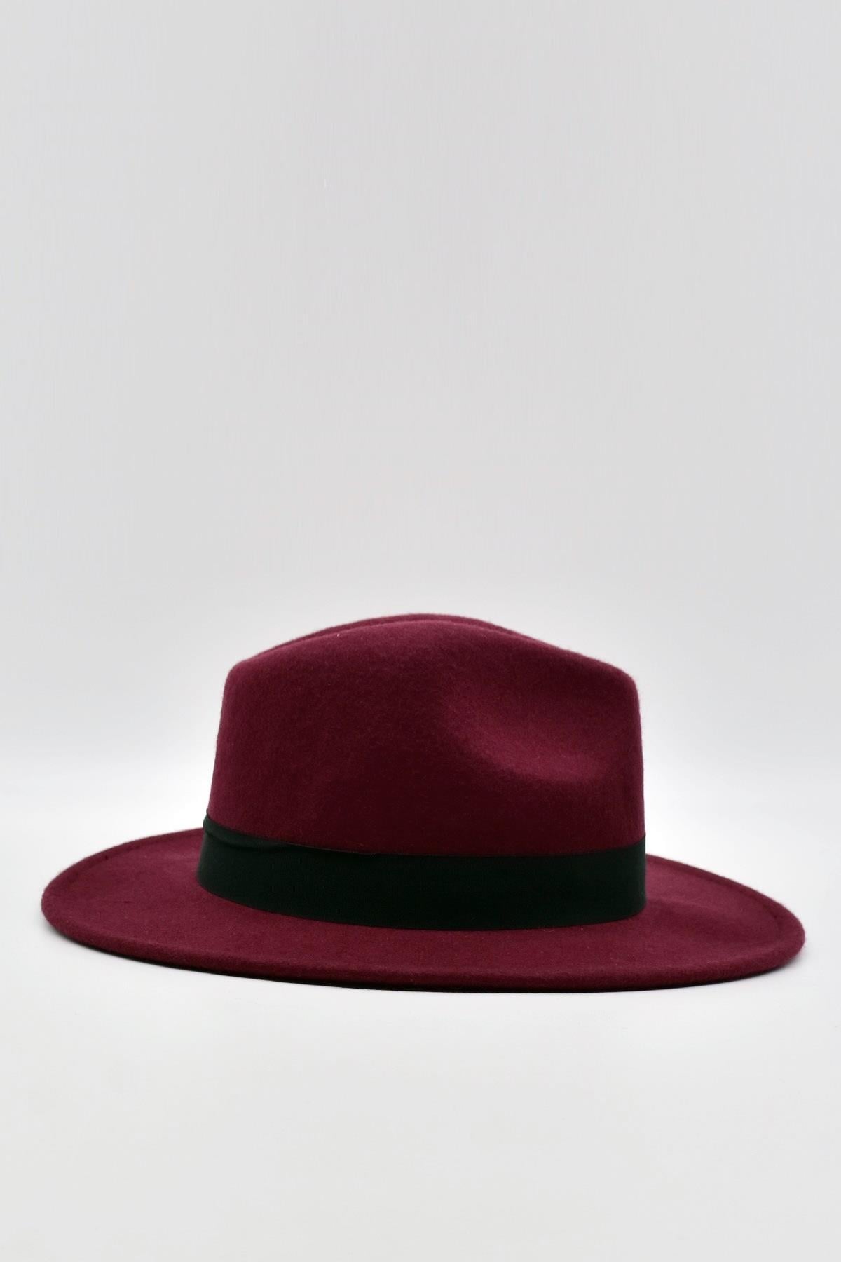 Indiana Jones Mens Winter Felt Fedora Hat Burgundy