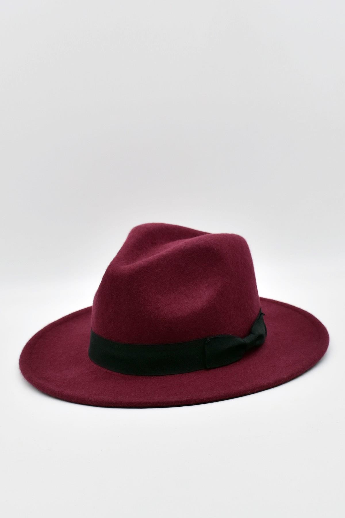 Indiana Jones Mens Winter Felt Fedora Hat Burgundy