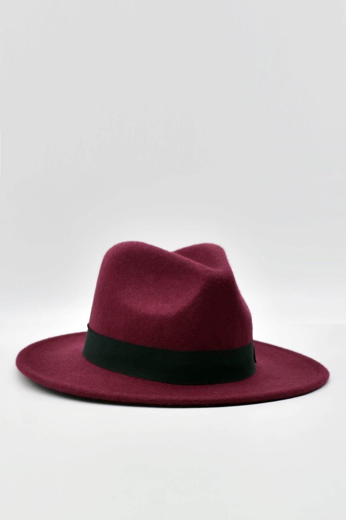 Indiana Jones Mens Winter Felt Fedora Hat Burgundy