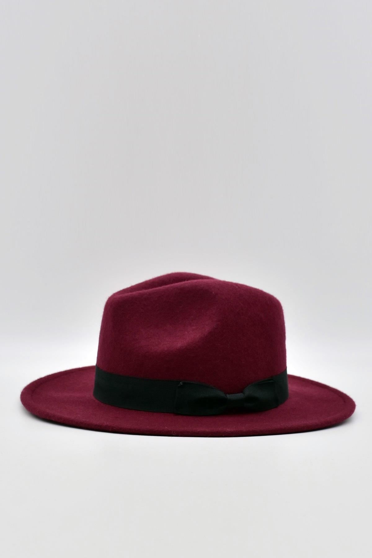 Indiana Jones Mens Winter Felt Fedora Hat Burgundy