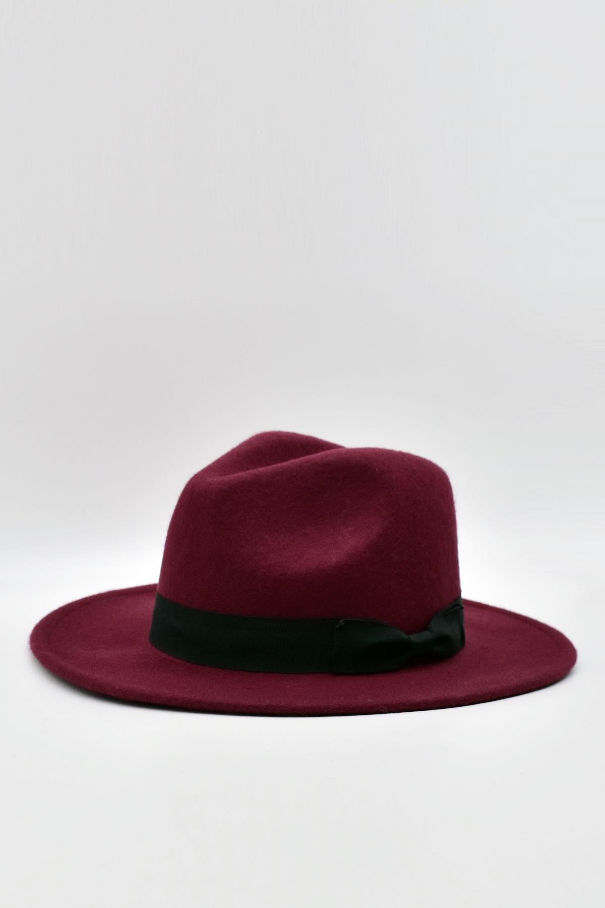 Indiana Jones Mens Winter Felt Fedora Hat Burgundy