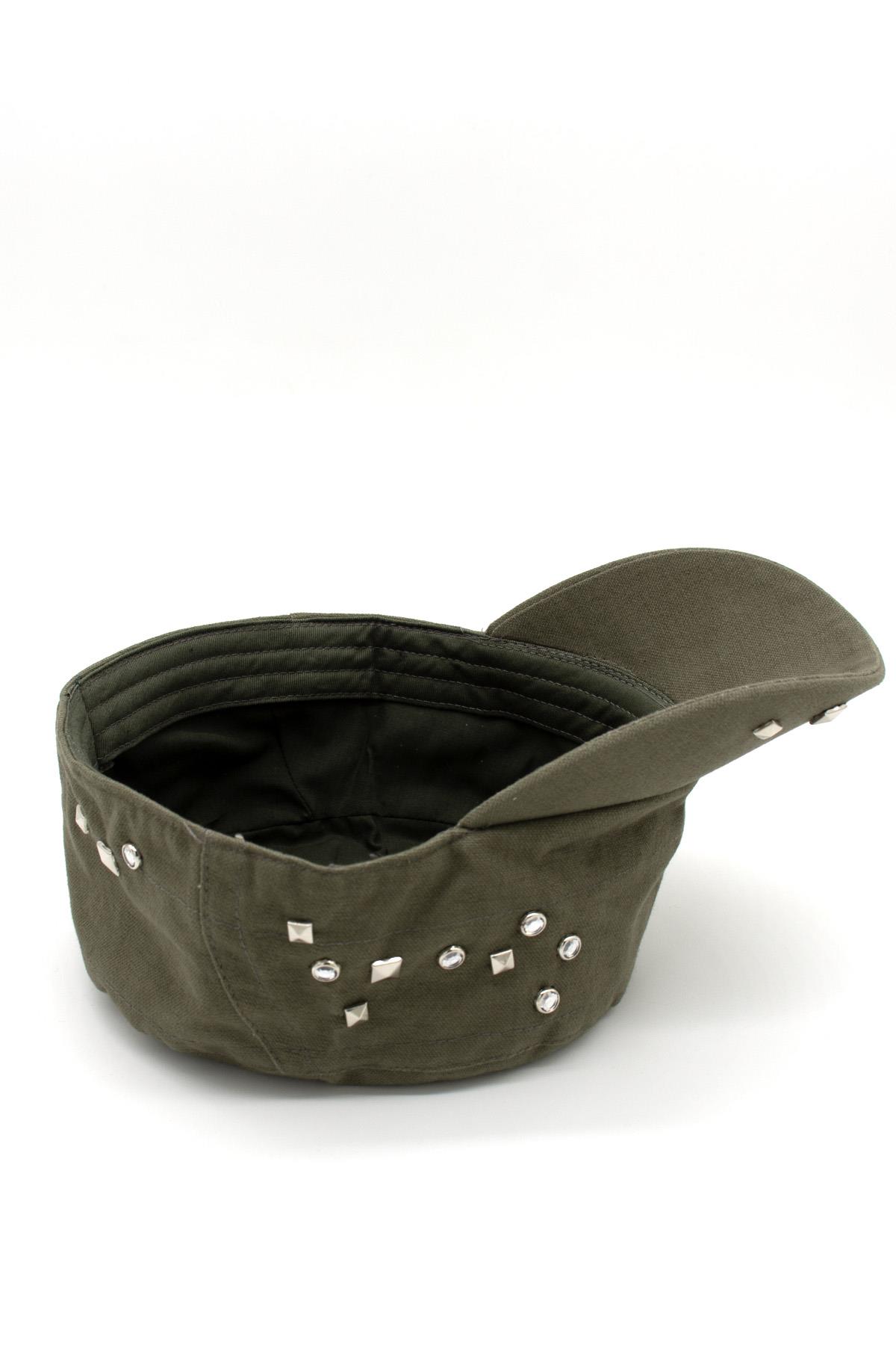 Kadın Asker Stili Haki Taşlı Tasarım Şapka Full Cap 57cm