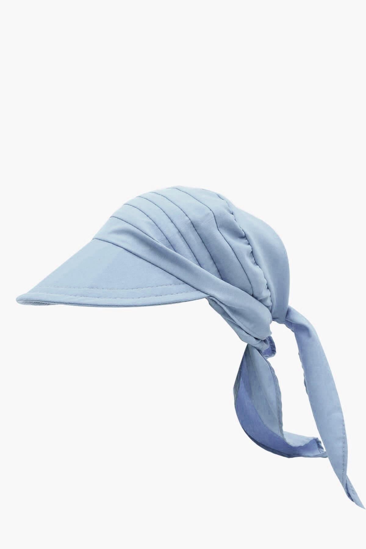Kadın Bağlamalı Siperli Eşarp Bandana Plaj Şapkası 2li Paket Haki/Mavi