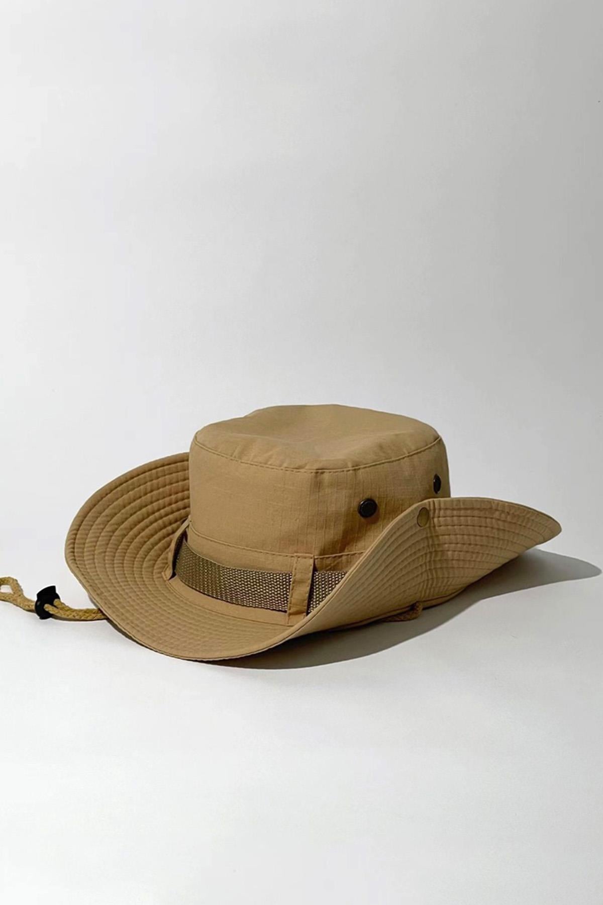 Kadın Camel Güneş Koruyucu Kovboy Safari Şapkası