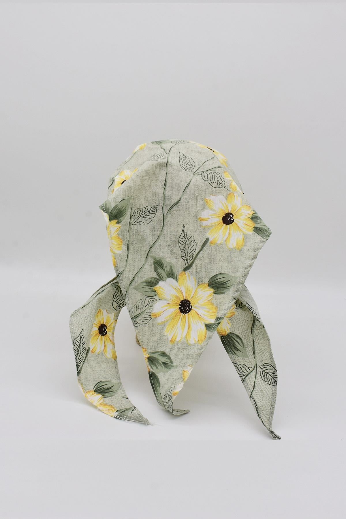 Kadın Çiçek Desen Bağlamalı Eşarp Siperli Bandana Plaj Şapkası