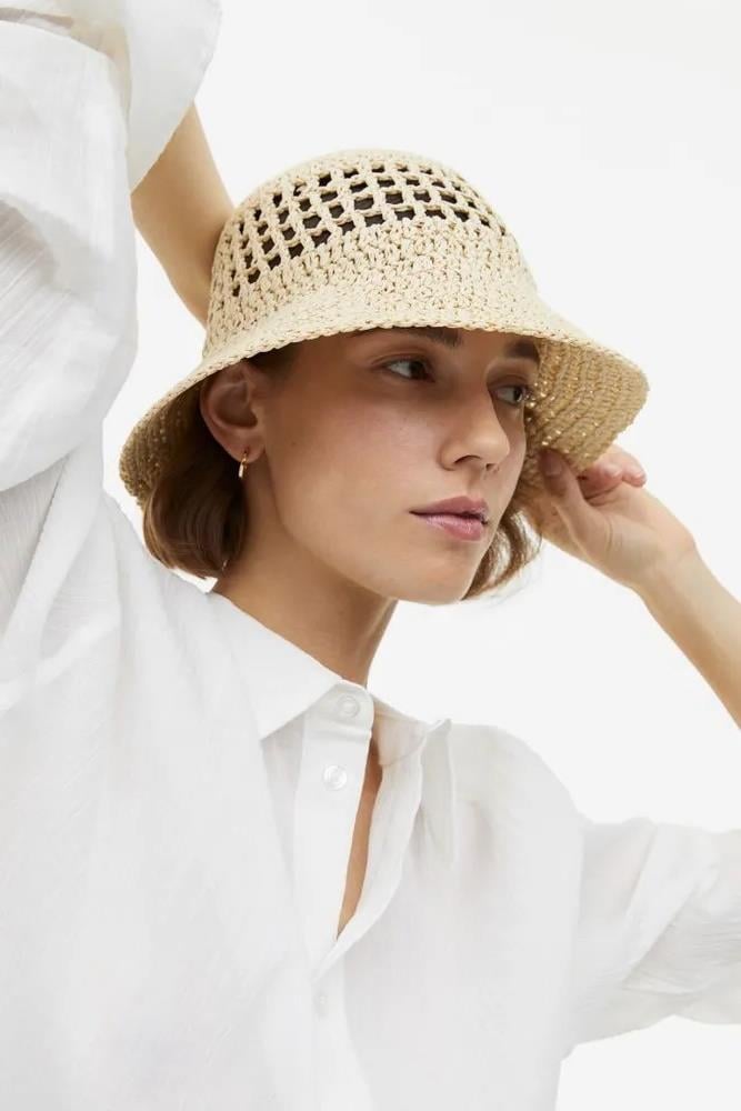 Womens Natural Knit Floppy Straw Hat