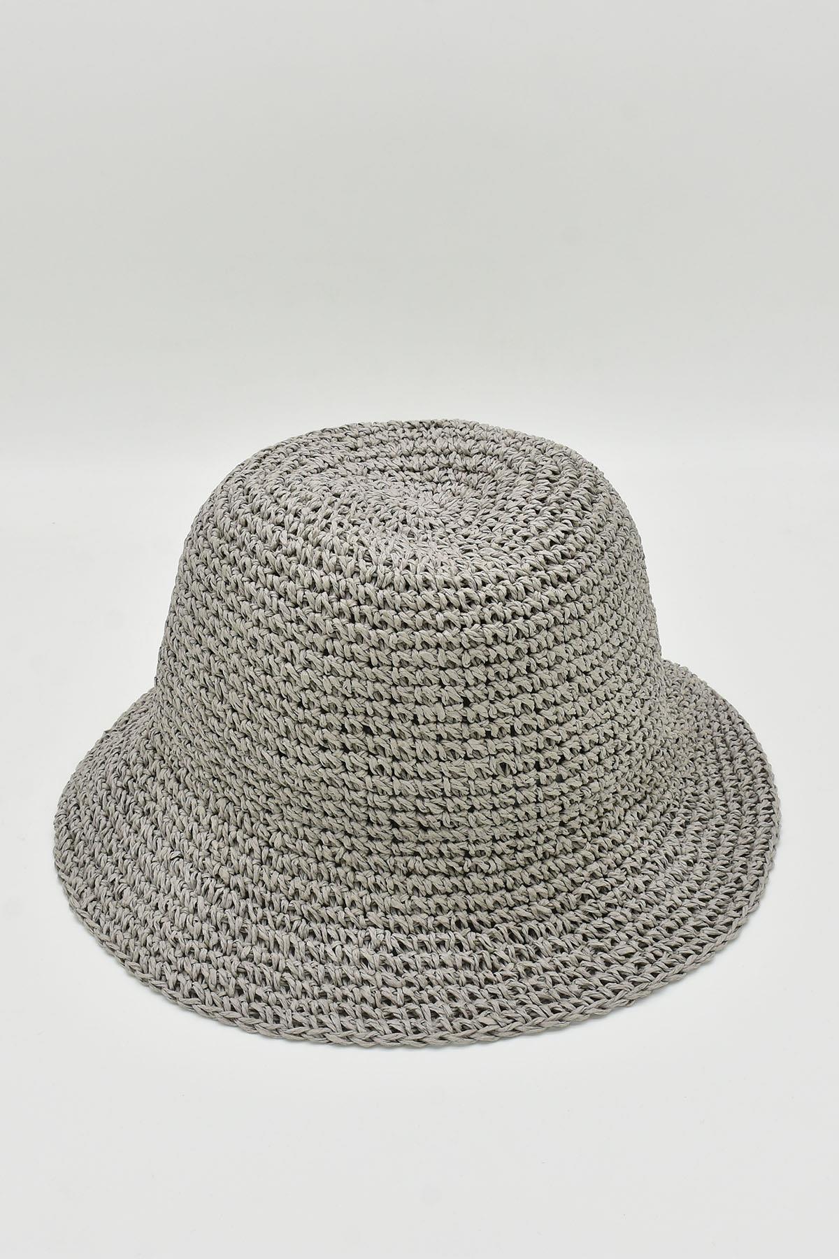 Womens Straw Bucket Hat Naturel Adjustable Beach Hat Grey