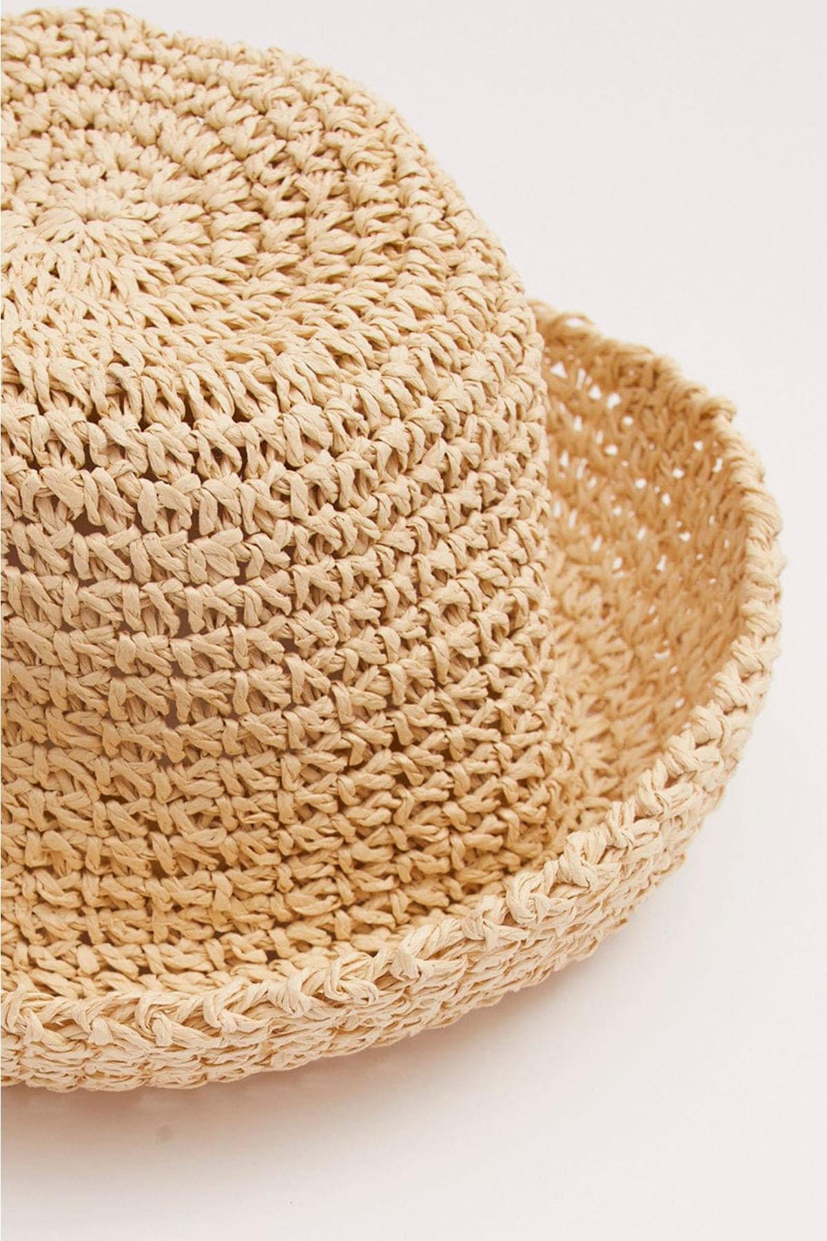 Womens Straw Bucket Hat Naturel Adjustable Beach Hat Beige