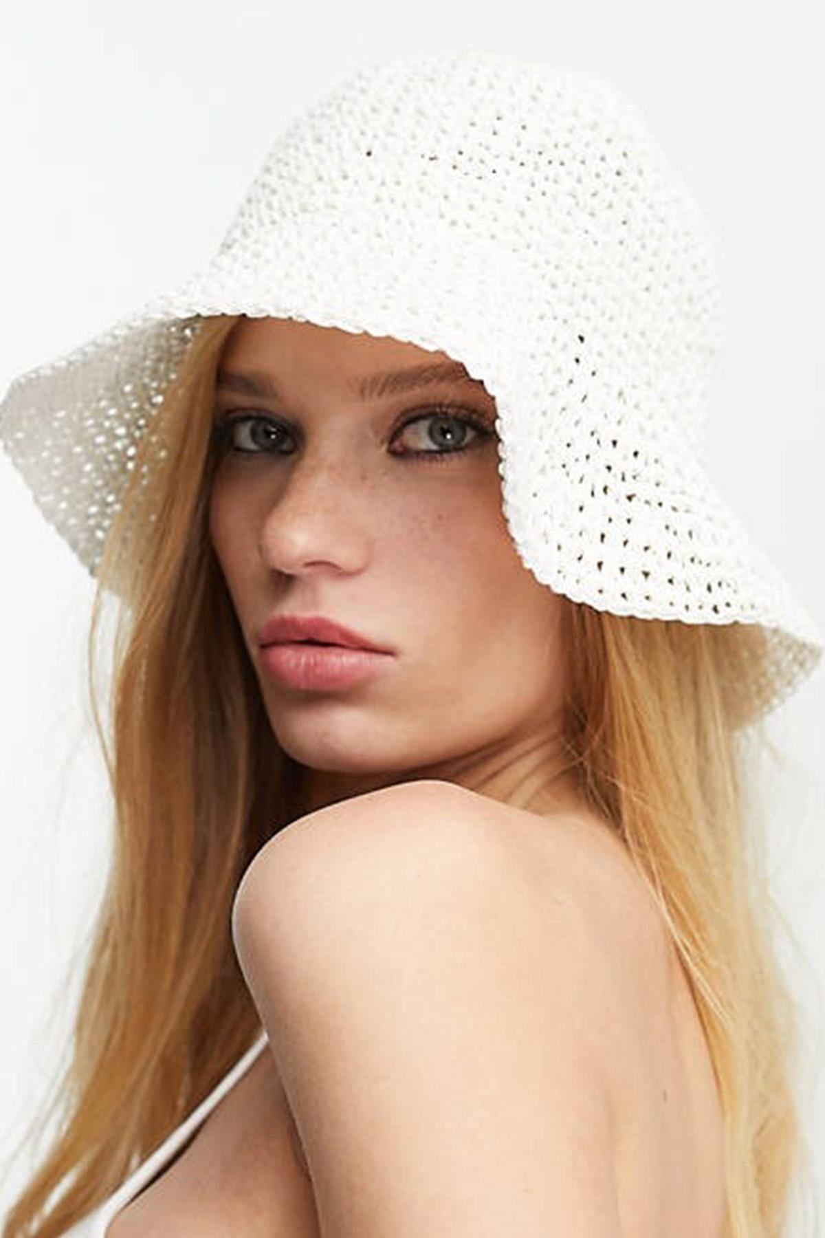 Womens Straw Bucket Hat Naturel Adjustable Beach Hat White