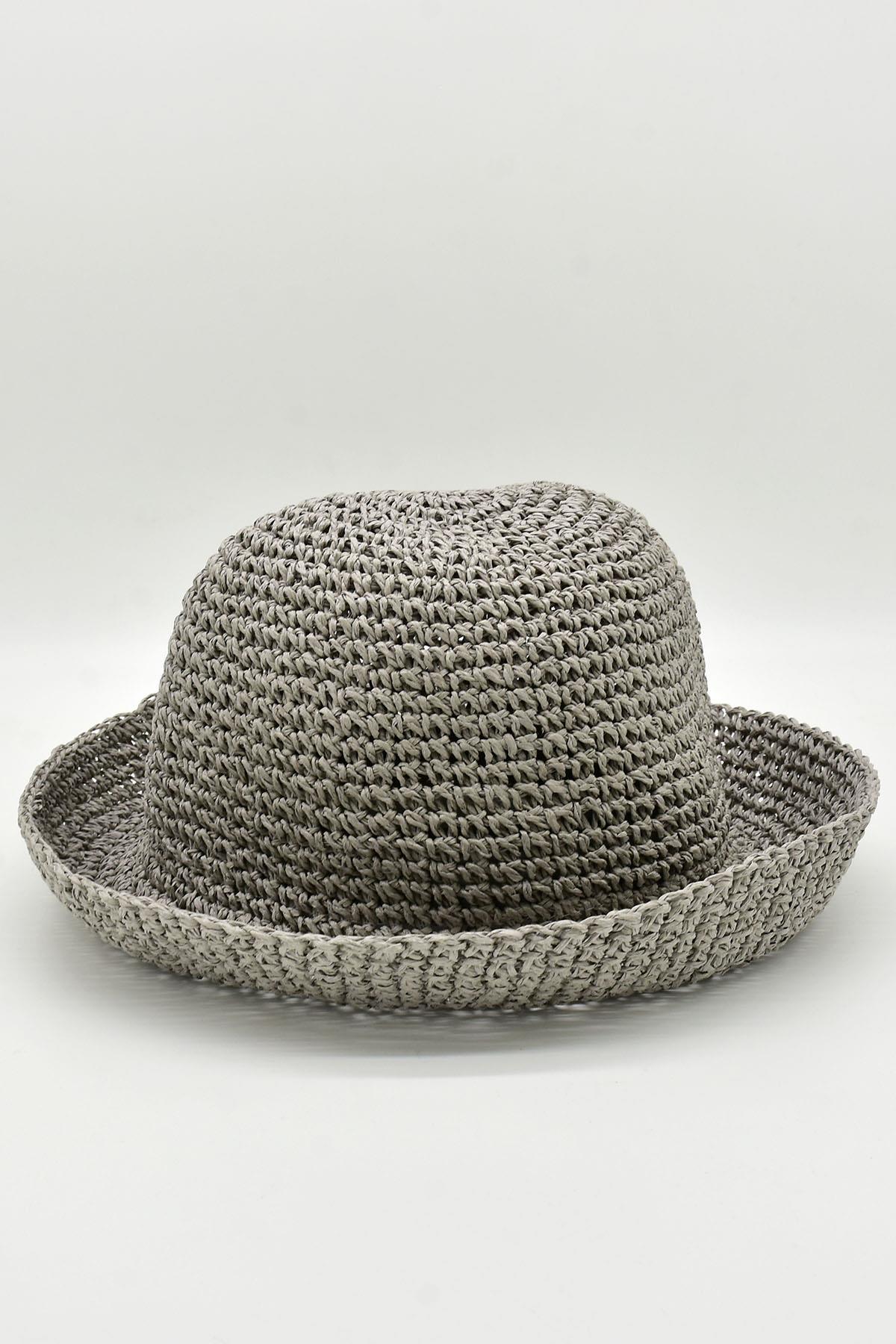 Womens Straw Bucket Hat Naturel Adjustable Beach Hat Grey