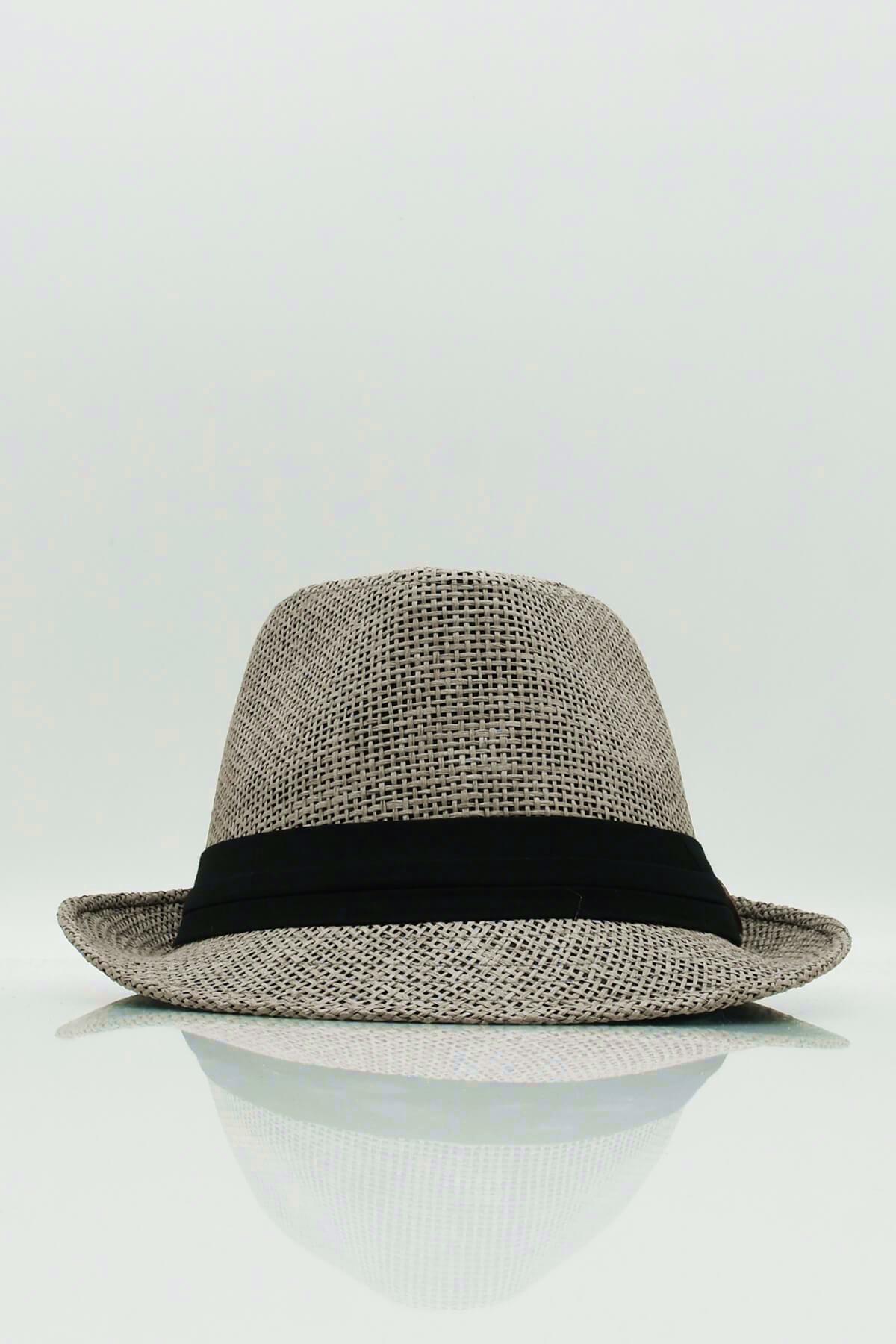 Kadın Hasır Fedora Şapka - Gri