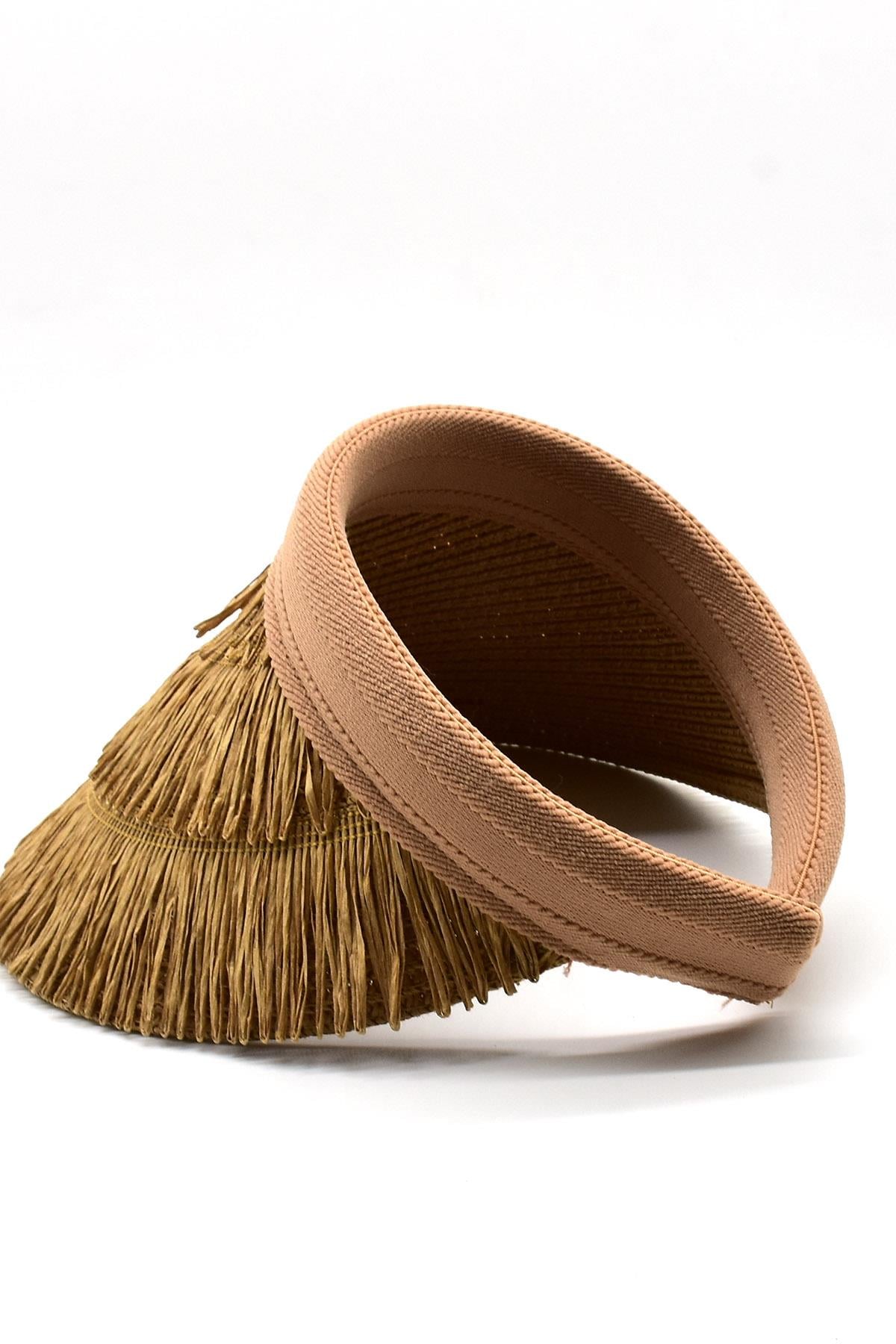 Kadın Hasır Saçaklı Boho Vizör Şapka Camel SS24