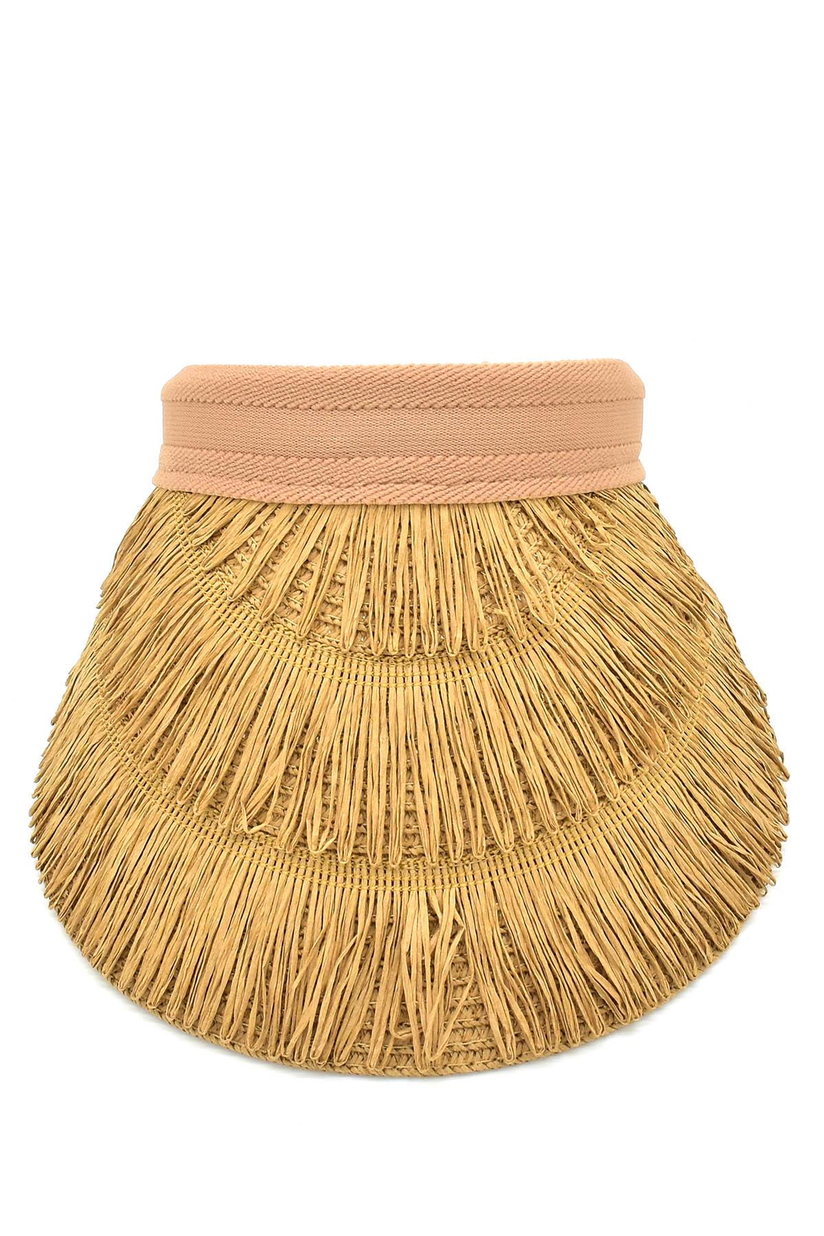Kadın Hasır Saçaklı Boho Vizör Şapka Camel SS24