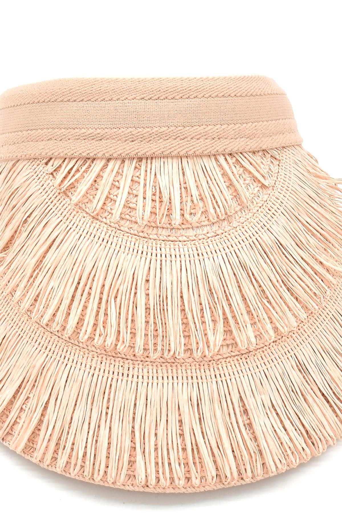 Kadın Hasır Saçaklı Boho Vizör Şapka Pembe SS24