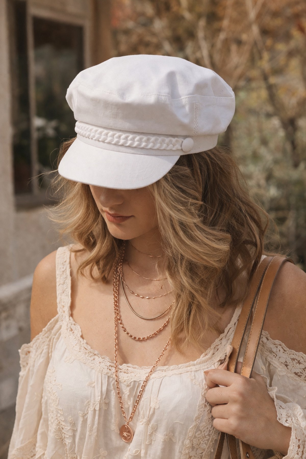 Kadın Kaptan Şapka Yazlık Baker Boy Cap - Beyaz