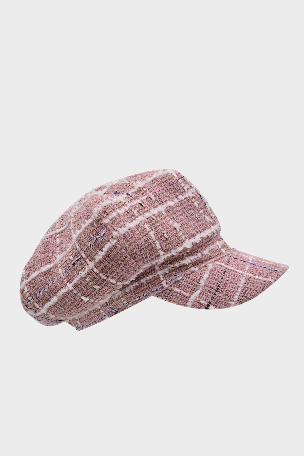 Kadın Kasket Yünlü Desenli Dökümlü Şapka Pembe