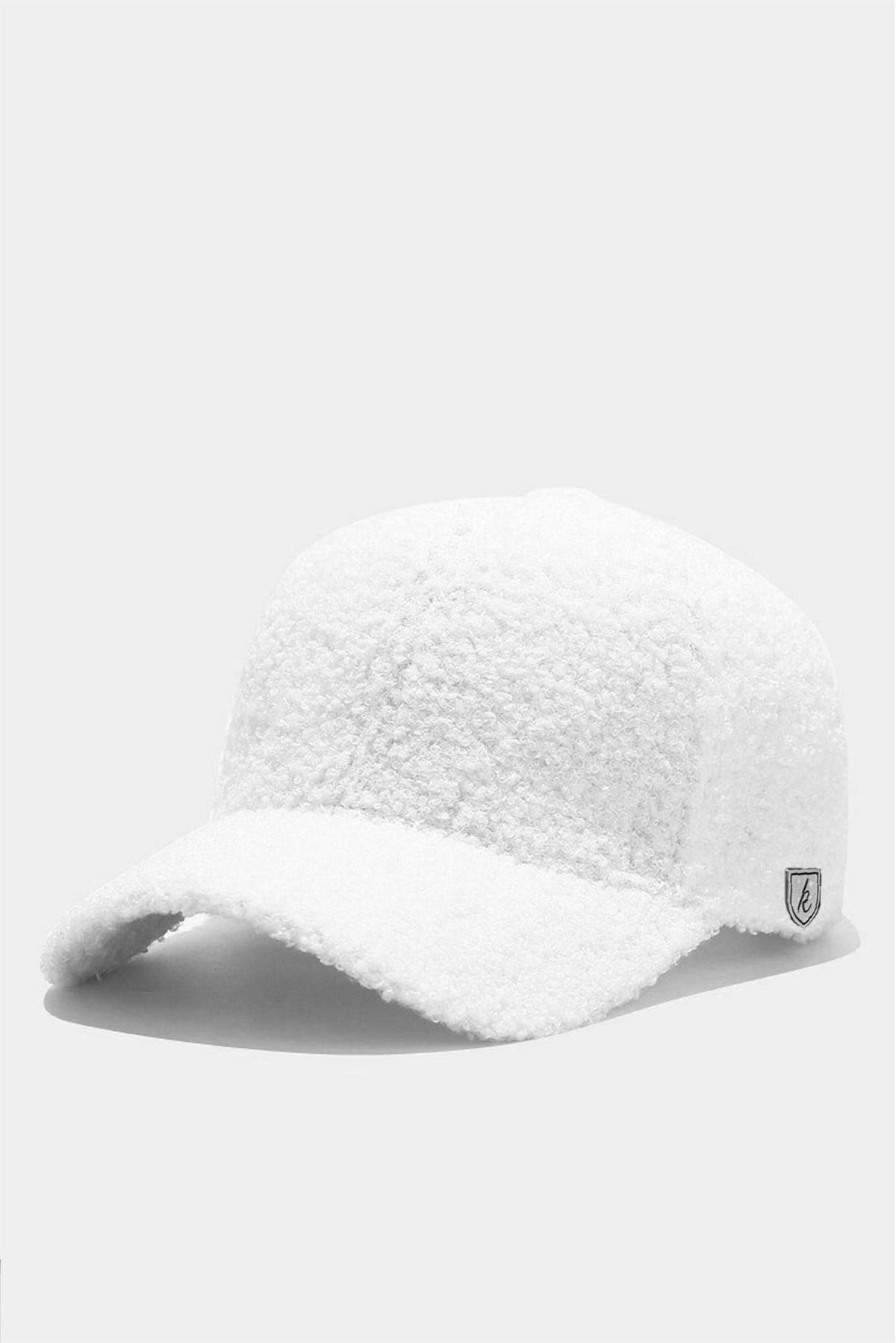 Kadın Kışlık Beyaz Peluş Şapka Kep Trendy Baseball Cap