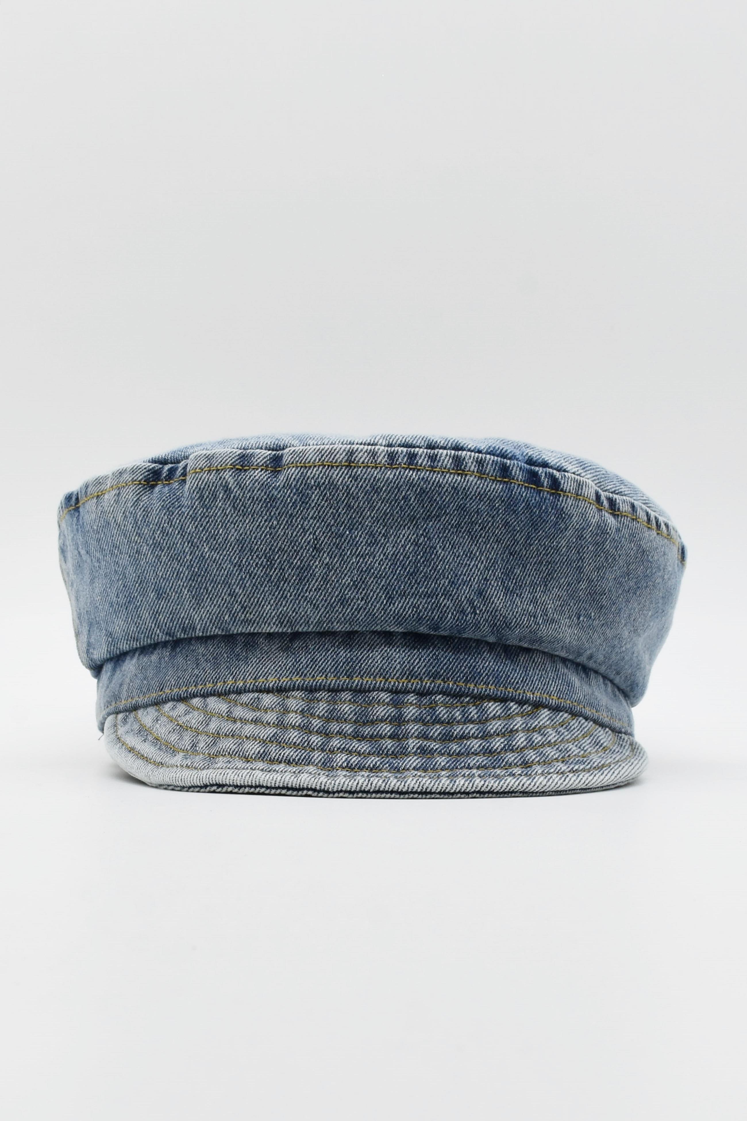 Kadın Kot Şapka Driver Kasket Flat Cap Kaptan Şapkası - Mavi