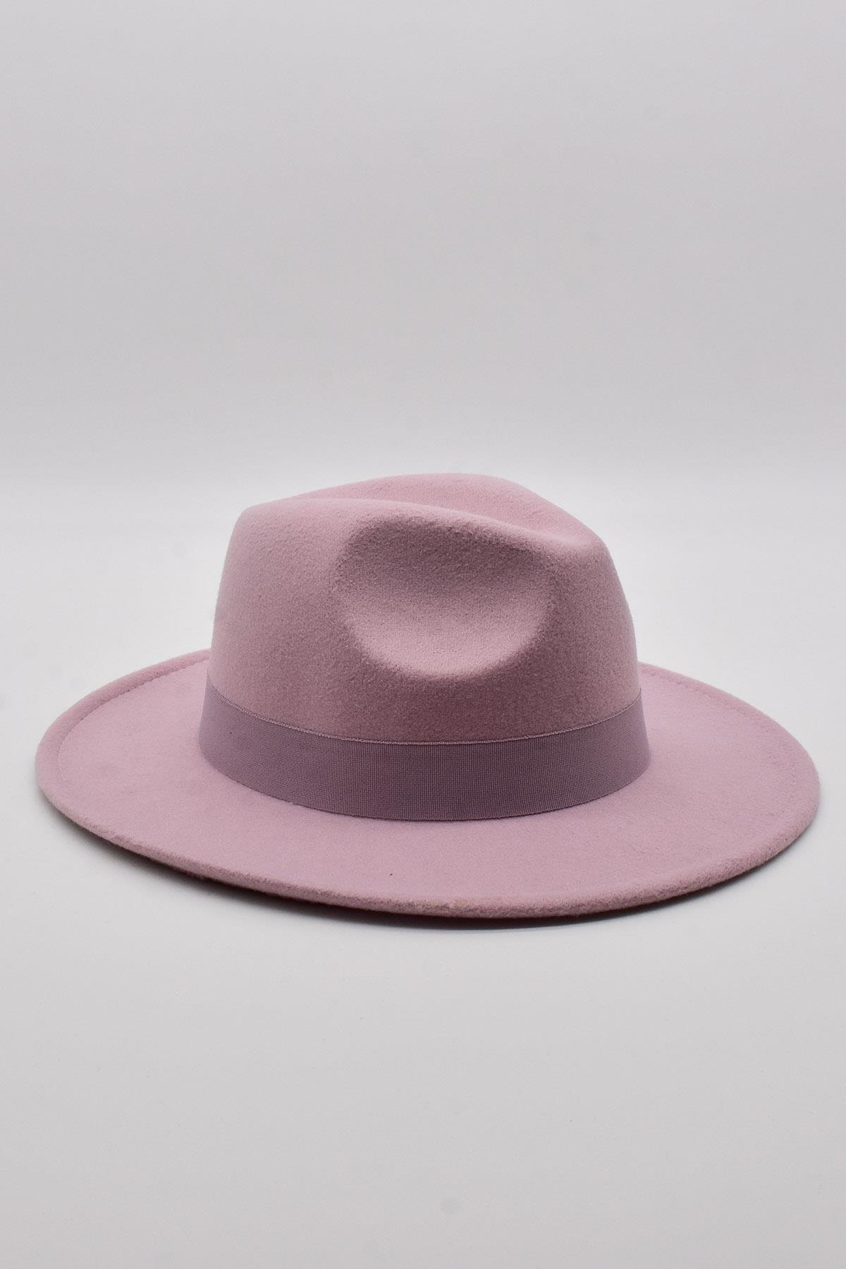 Kadın Lila Fedora Şapka Kovboy Stili Panama Fötr Şapka