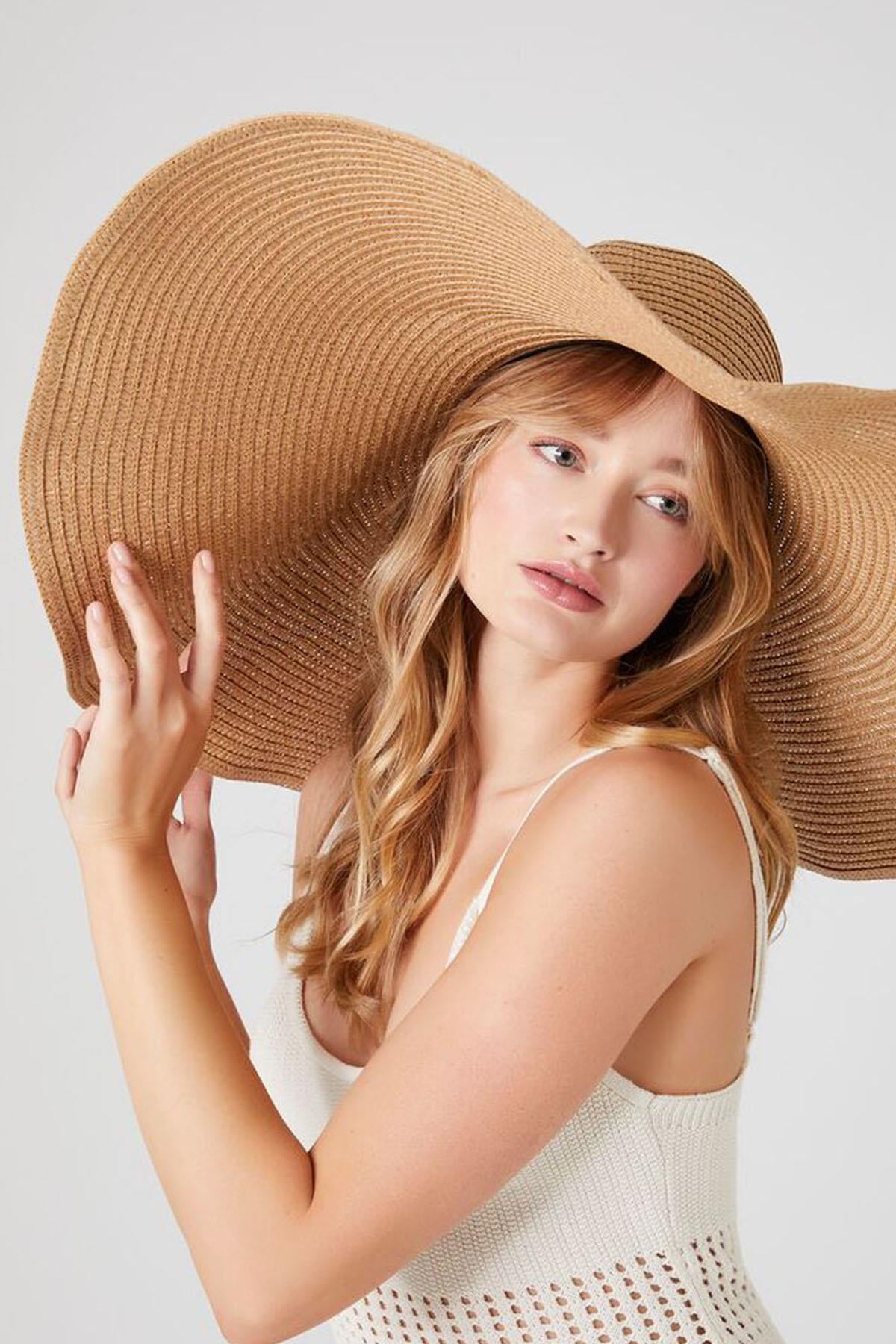 Womens Oversize Big Straw Hat Naturel 55cm Beach Hat Camel