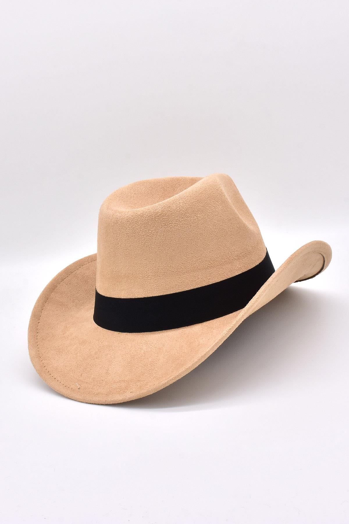 Kadın Süet Western Kovboy Şapkası - Bej