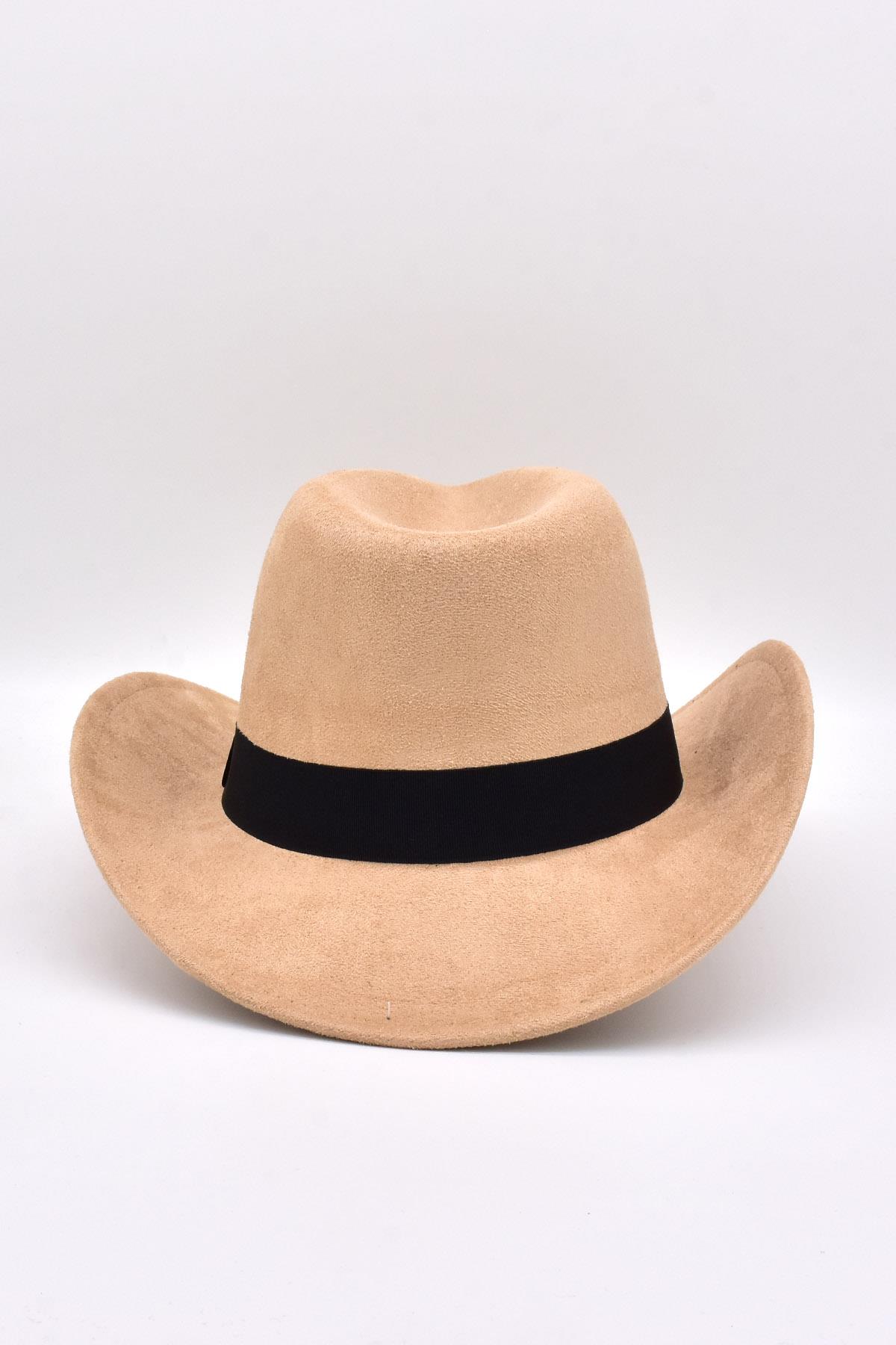 Kadın Süet Western Kovboy Şapkası - Bej