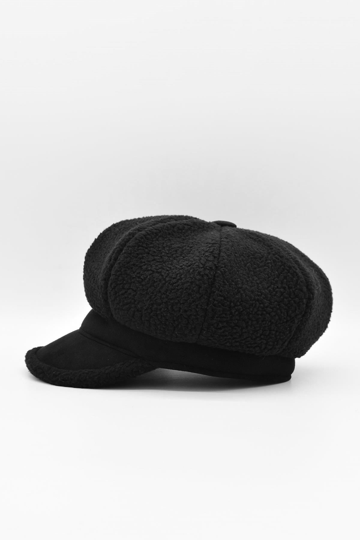 Kadın Yünlü Siper Detaylı Vintage Şapka Gavroche Cap