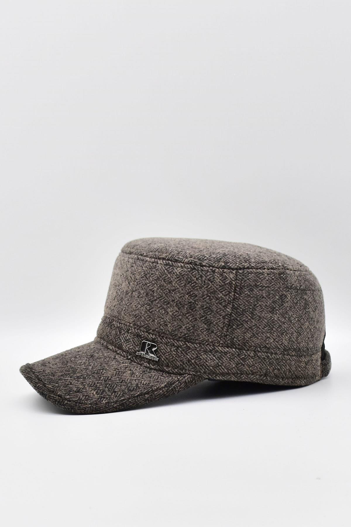 Kışlık Kulaklı Kasket Şapka Flat Cap Kahve