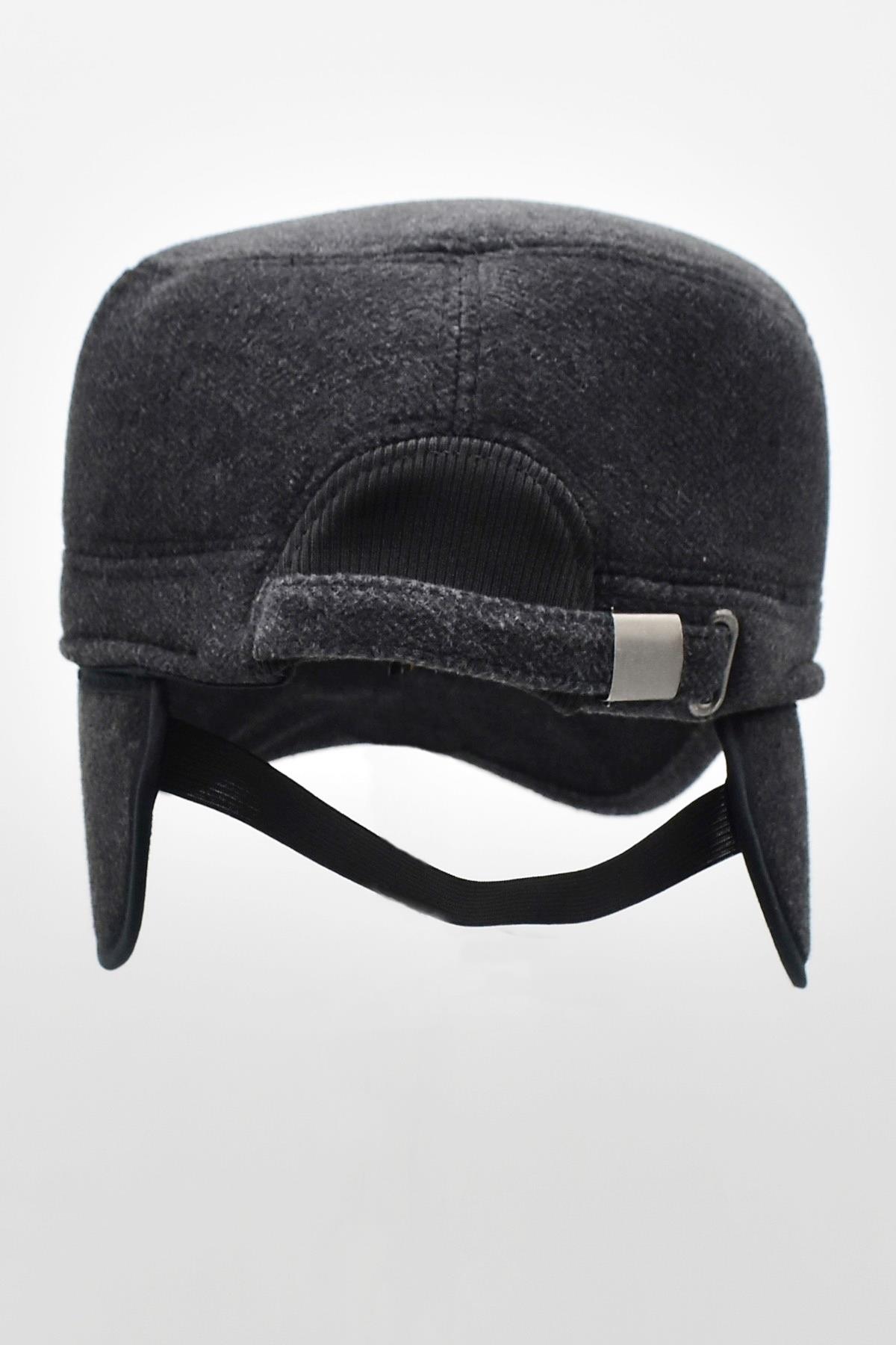 Kışlık Kulaklı Kasket Şapka Flat Cap Gri