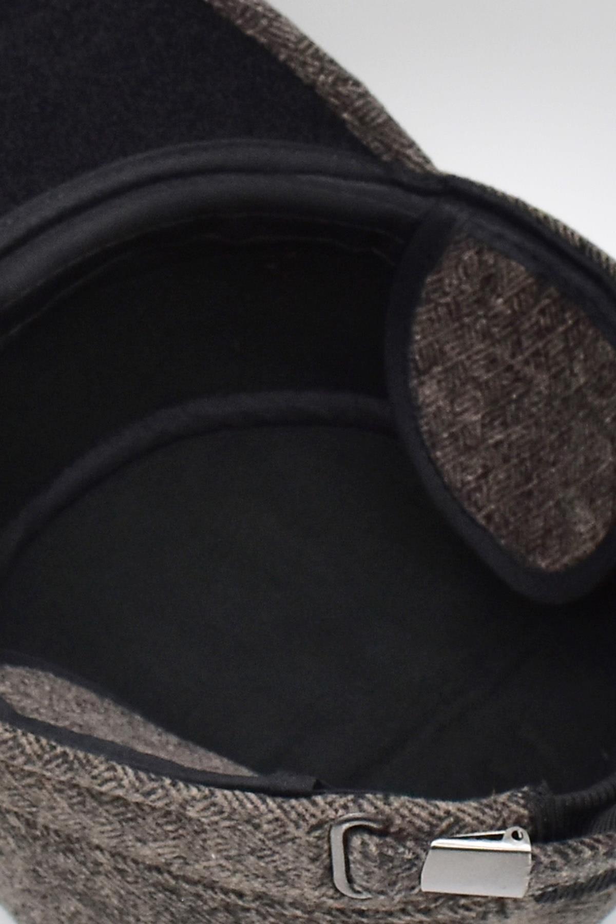 Kışlık Kulaklı Kasket Şapka Flat Cap Kahve