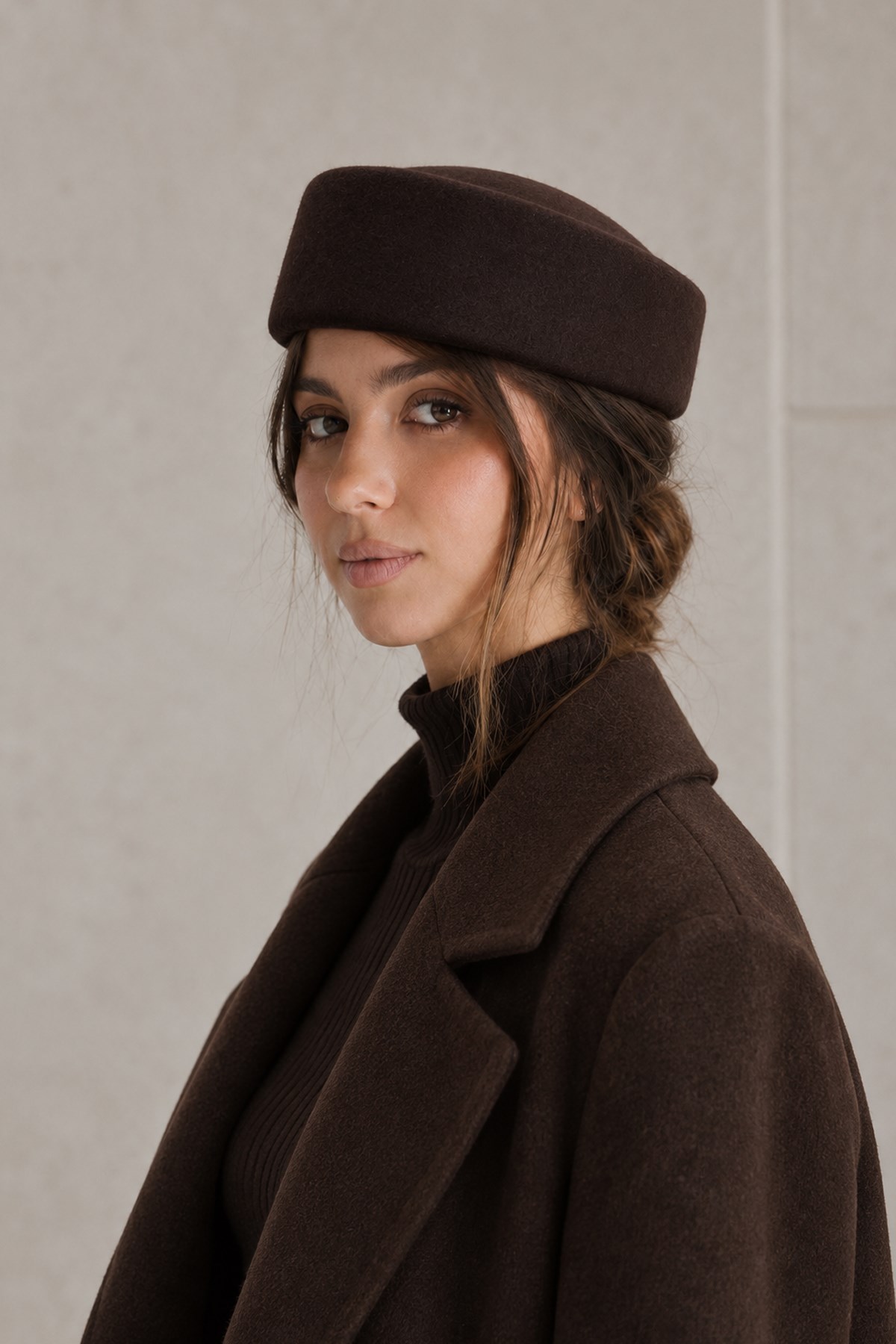 KLH Studio Dept. Heritage Wool Pillbox Şapka - Kahverengi