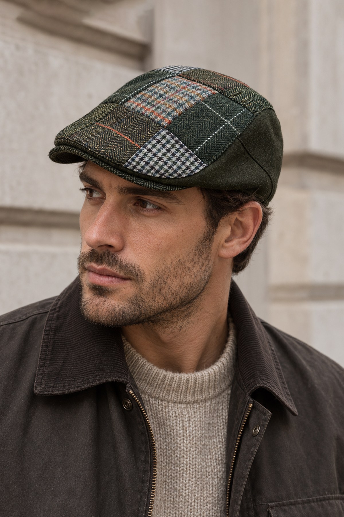 KLH Studio Dept. Forest Olive Patchwork Flat Cap Kasket