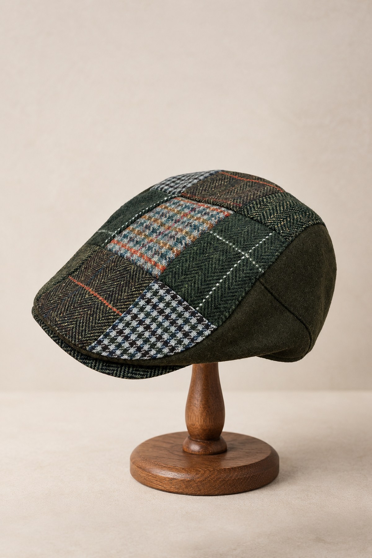 KLH Studio Dept. Forest Olive Patchwork Flat Cap Kasket