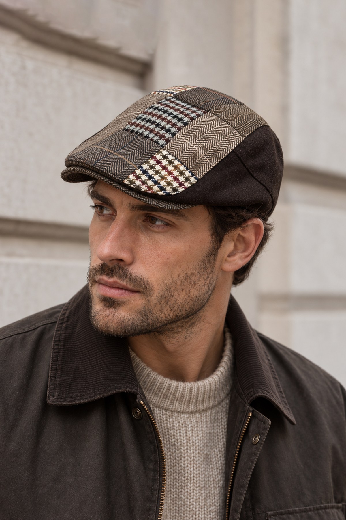 KLH Studio Dept. Heritage Brown Patchwork Flat Cap Kasket