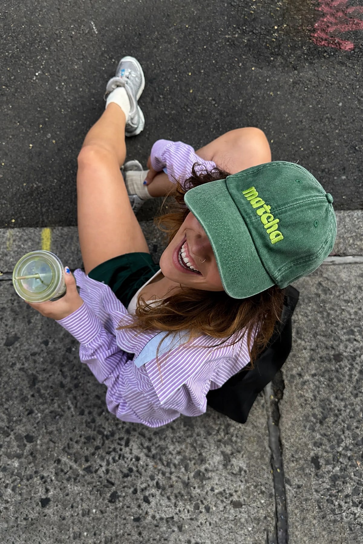 Matcha Nakışlı Denim-Eskitme Yeşil Şapka - Limited Edition