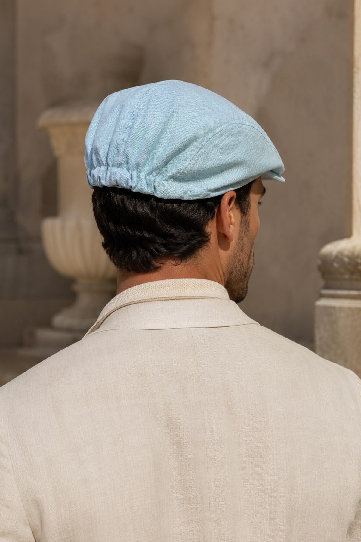Positano Sky Keten Dokulu Slim Fit Kasket – Flat Cap | Riviera Collection