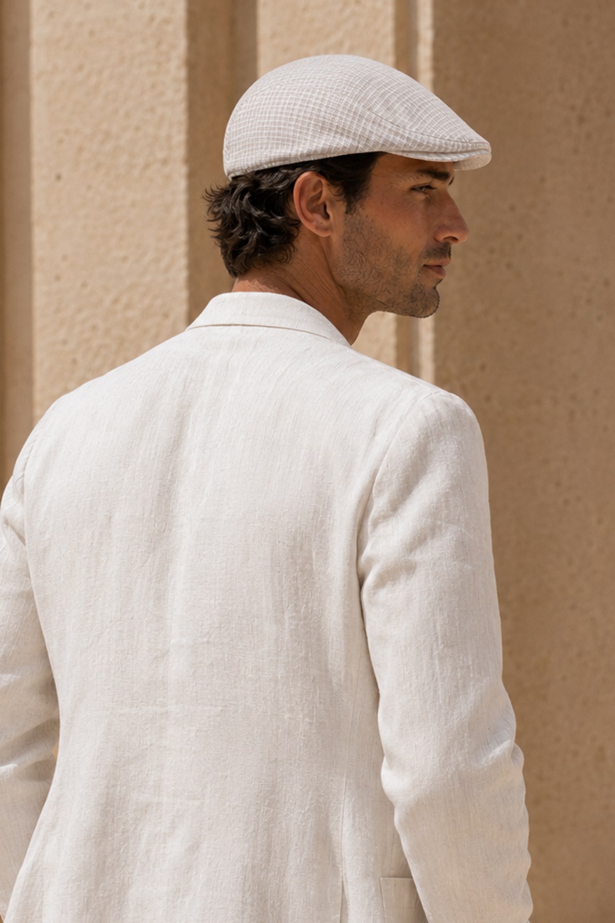 Sand Weave Keten Dokulu Slim Fit Kasket – Flat Cap | Riviera Collection