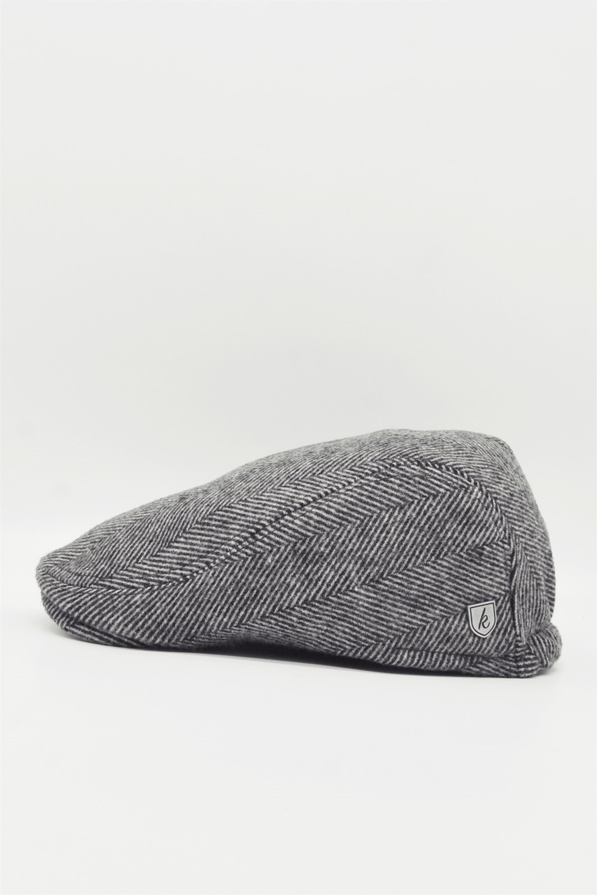 Black White Herringbone Patterned Mens Winter Flat Cap