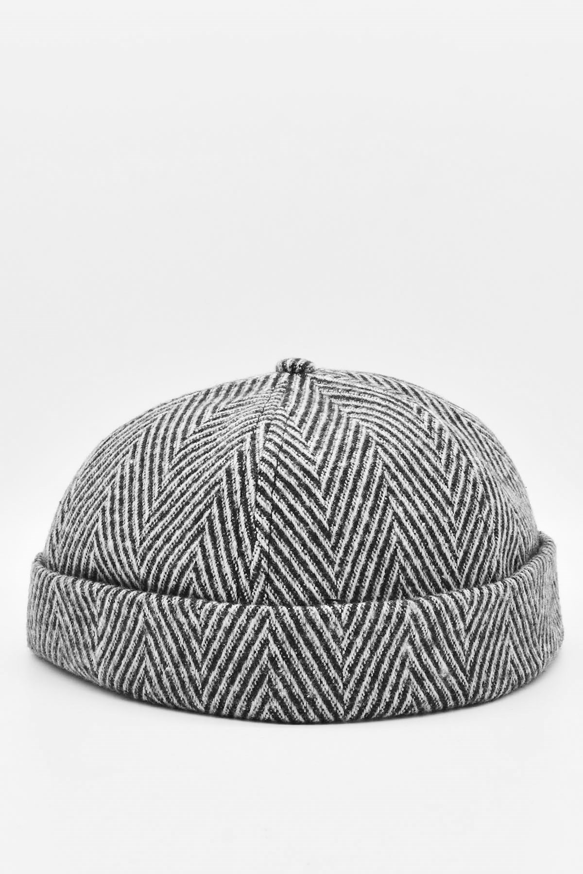 Siyah Beyaz Yünlü Hipster Bere Kışlık Docker Cap