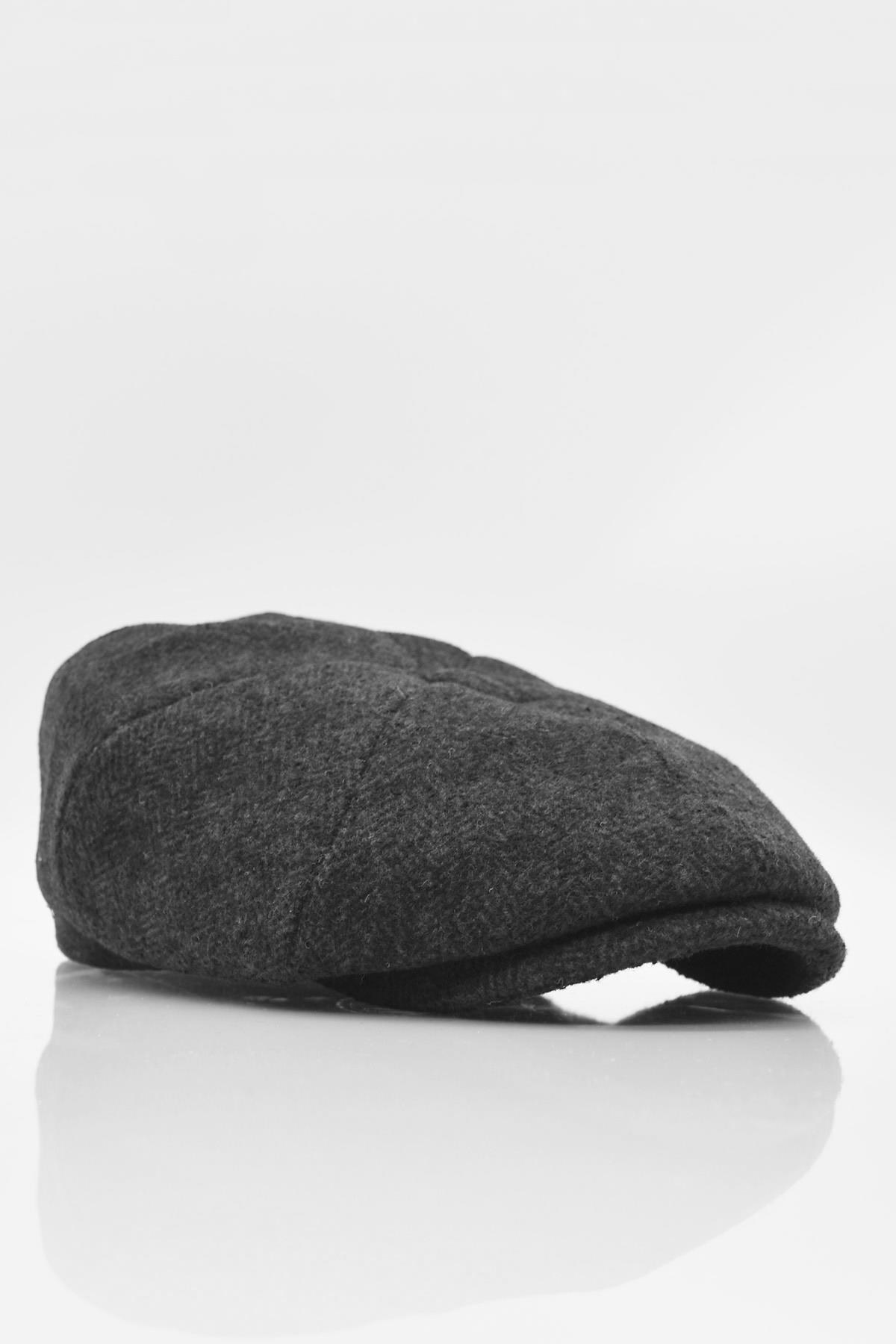 Black Mens Hat English Style Premium Newsboy Flat Cap