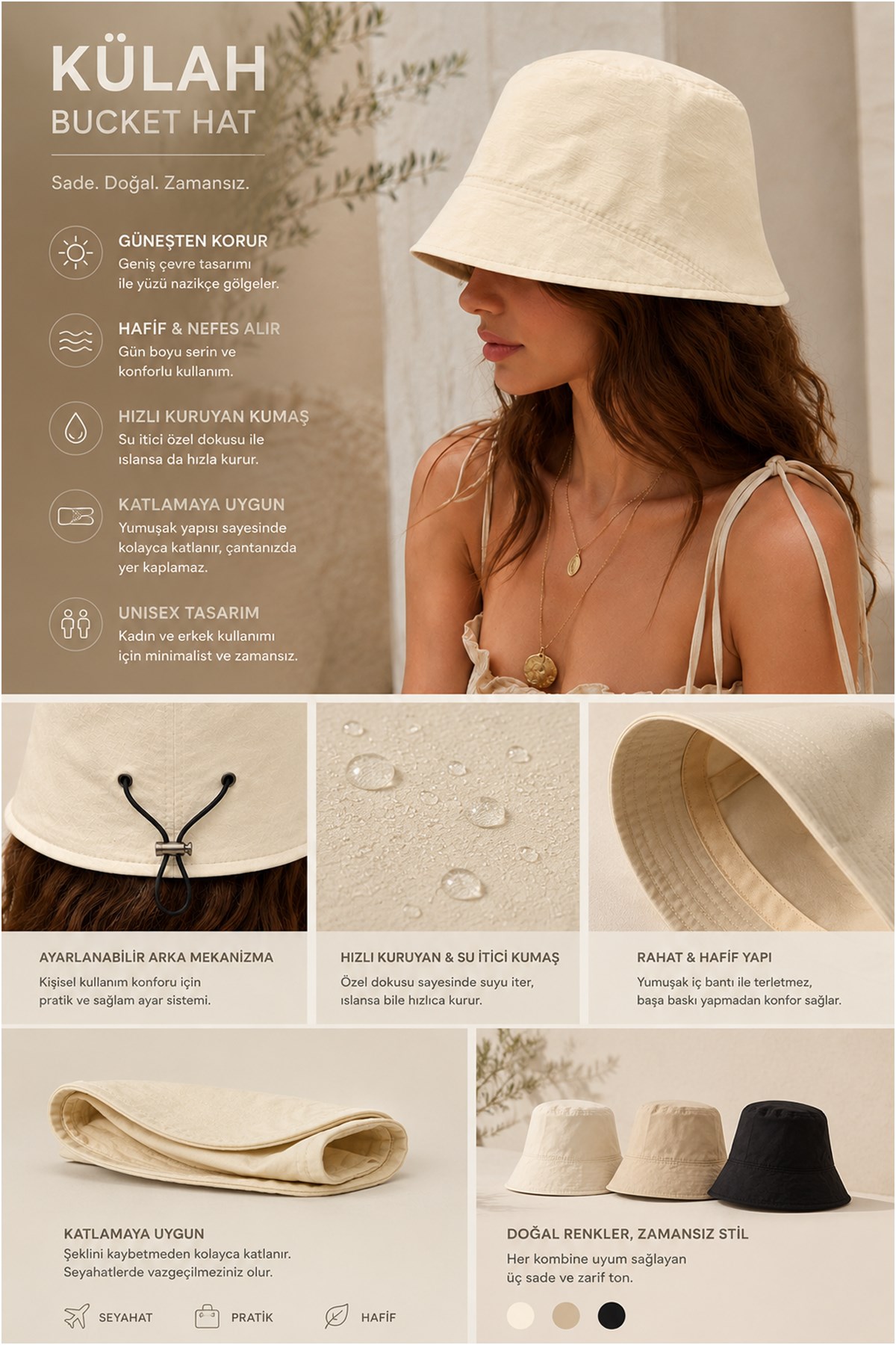 SOLARA™ Bucket Hat | Ayarlanabilir, Hızlı Kuruyan ve Katlanabilir Yaz Şapkası